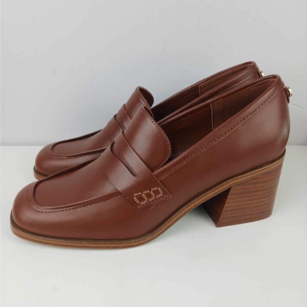 Marc Fisher Women's SZ 7.5 Vegan Leather Kchris Heeled Loafers In Brown NEW - Picture 5 of 8